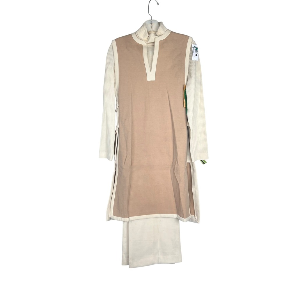 Vintage Butte Knit 3 Piece Set Tunic Vest Sweater Pants Tan Cream 4064 Size 10
